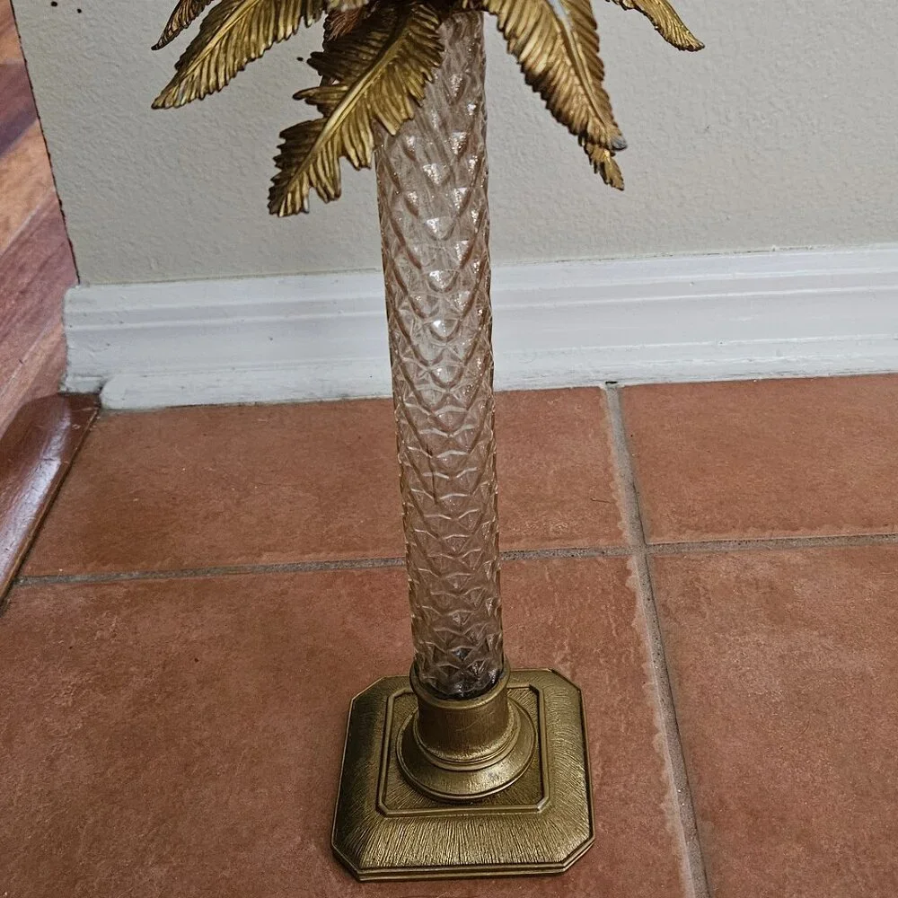 RARE JAY STRONGWATER FLORA & FAUNA PALM TREE ENAMEL CRYSTAL CANDLE HOLDER OBJET